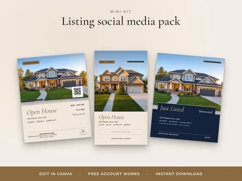 Real Estate Instagram Templates — Open House, Just Listed, Under Contract, Just Sold — Canva template kit