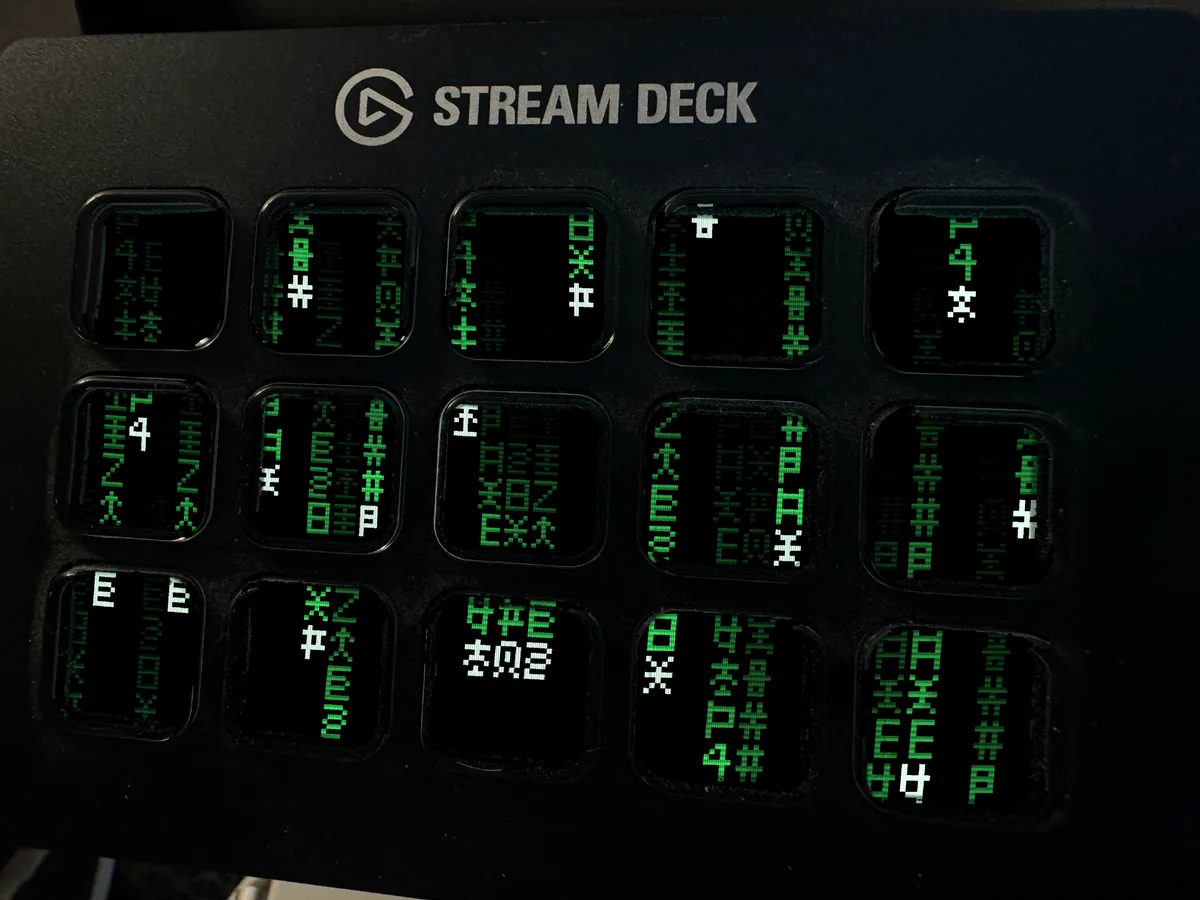 Glyph Rain shown running on a Stream Deck